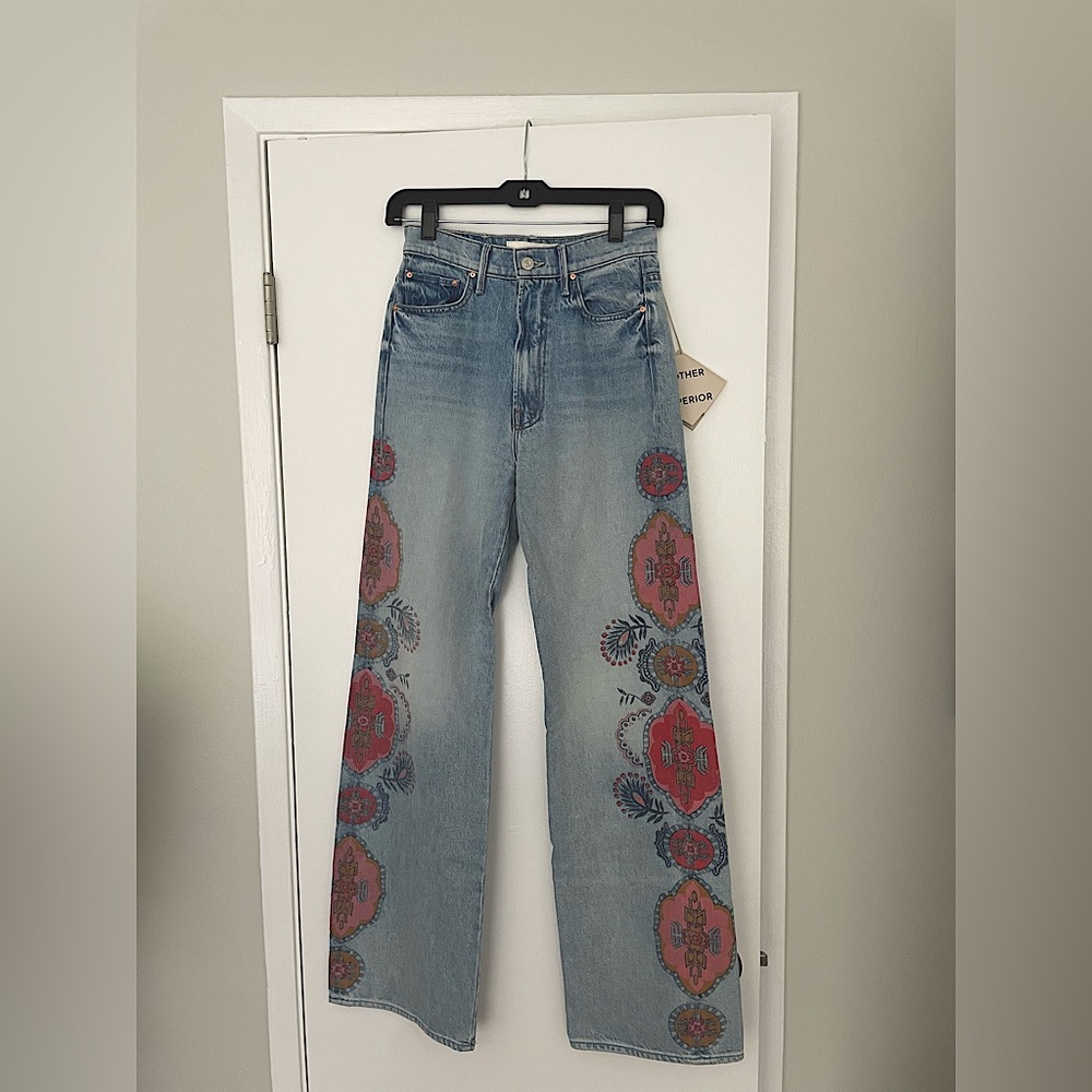 NEW Mother High-Waisted Floral Wide Leg Jeans